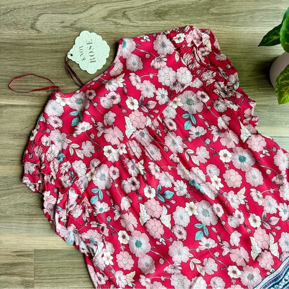 Knox Rose Red and White Floral Flutter Sleeve Peasant Boho Blouse – Size XS - Picture 10 of 12